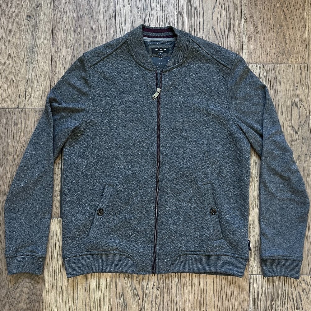 Ted Baker Men's Bruno Quilted Baseball Bomber Zip Up Jacket Gray Grey L 4